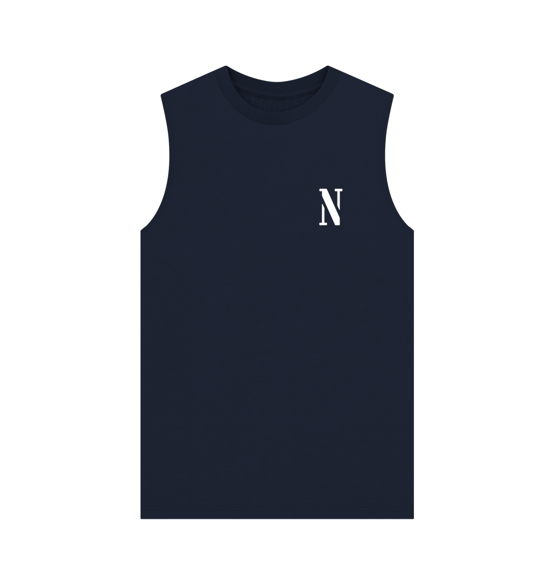 Navy Blue Nightingale Tee - Sleeveless Black Logo