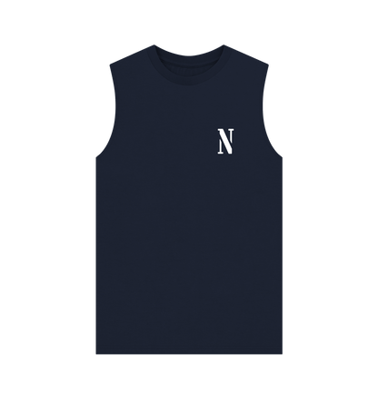 Navy Blue Nightingale Tee - Sleeveless Black Logo
